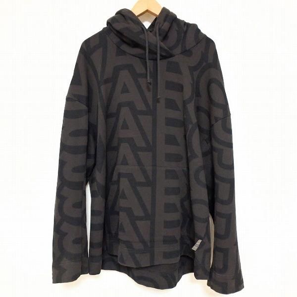 #anc マークジェイコブス MARCJACOBS トレーナー・パーカー M 焦げ茶 黒 総柄 フード付き メンズ [900315]