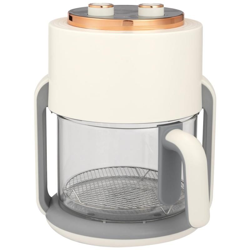 BIEn 電気フライヤー エアフライヤー 家庭用 透明ガラス 360度全方位から見える 食卓に面白さ提案 揚げ物 ポテト 惣菜 日本語レシピ付き ダイヤルタイマー ホワイト 4.0L