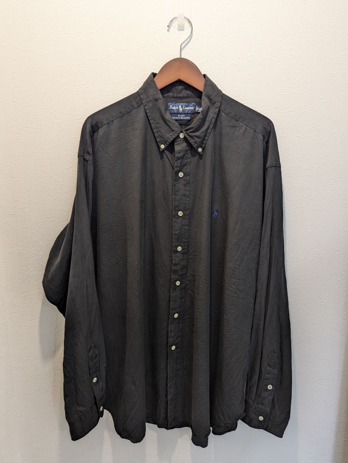 90 s Ralph Lauren ラルフローレン シャツ シルクコットン ブラック ヘリンボーン BLAKE ボタンダウン