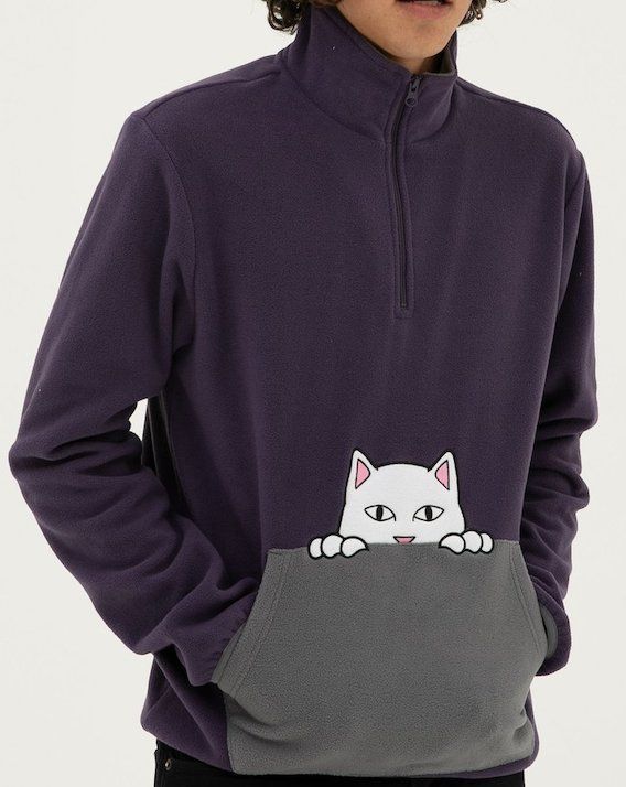 Ripndip Peek A Nermal Brushed Fleece 3/4 Zip Sweater Purple Ripndip Peek A Nermal Brushed Fleece 3/4 Zip Sweater Purple