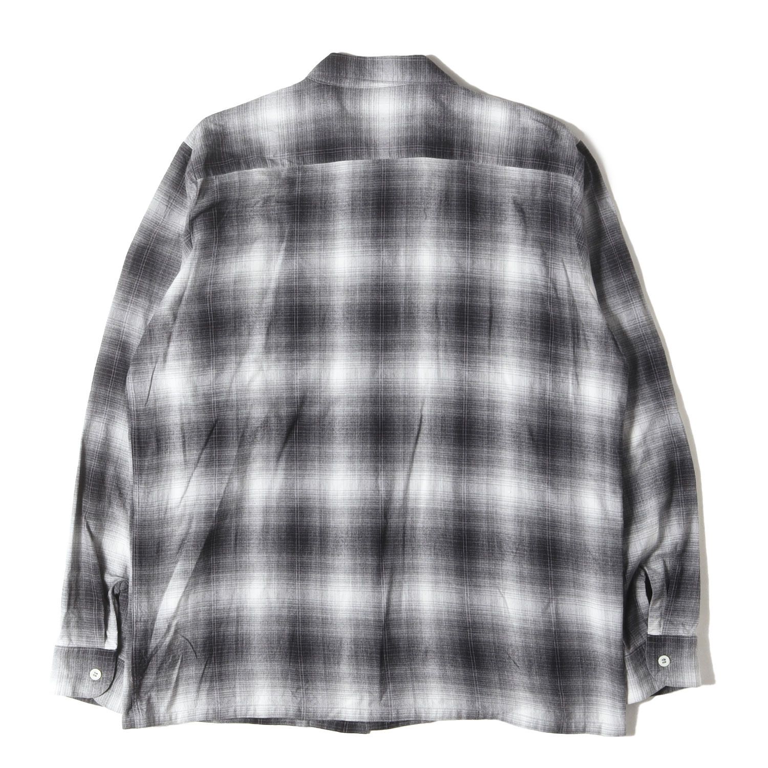 JOE McCOY ジョーマッコイ シャツ ブラック×ホワイト 黒白 サイズ L オンブレチェック オープン コットン ボタンシャツ トップス カジュアルシャツ 長袖 メンズ