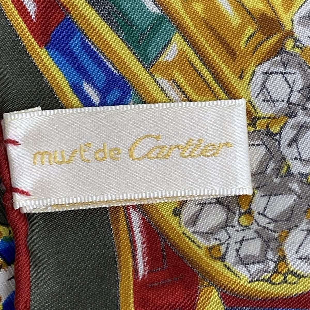 Cartier シルクスカーフ 黒金 Cartier(カルティエ) スカーフ - 黒×ゴールド×マルチ 宝石
