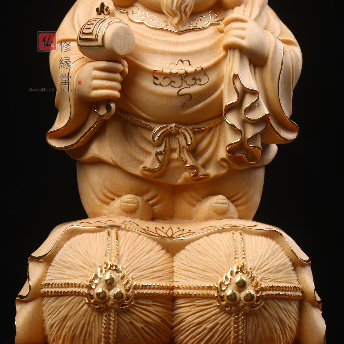 修縁堂】新作 木彫り 仏像 福神大黒天立像 財神 檜材 仏教工芸 彫刻