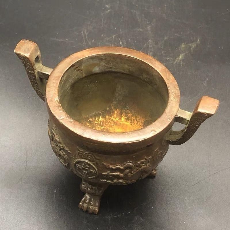 中国 古銅 双耳三つ足鼎 香炉 唐木蓋付 M R7404 銅鼎 双龍香炉 三足炉 双耳瑞獣香炉 香道具 工芸品 置物 - メルカリ