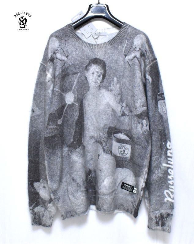 ラッセルノ ゴルフ グラフィック ニット セーター 5 L 6 XL RS-2240503 ブラック Russeluno Golf