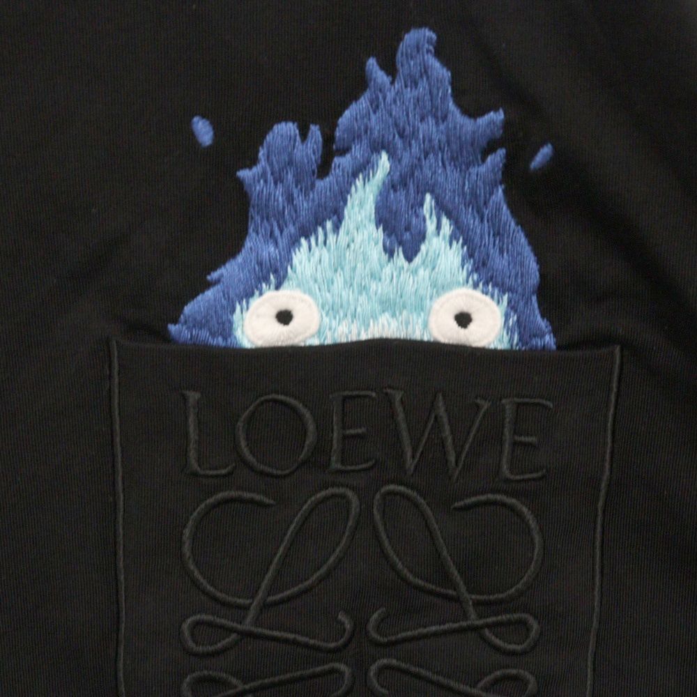 M389☆LOEWEロエベ「ハウルの動く城」カルシファー炎の刺繍Tシャツ