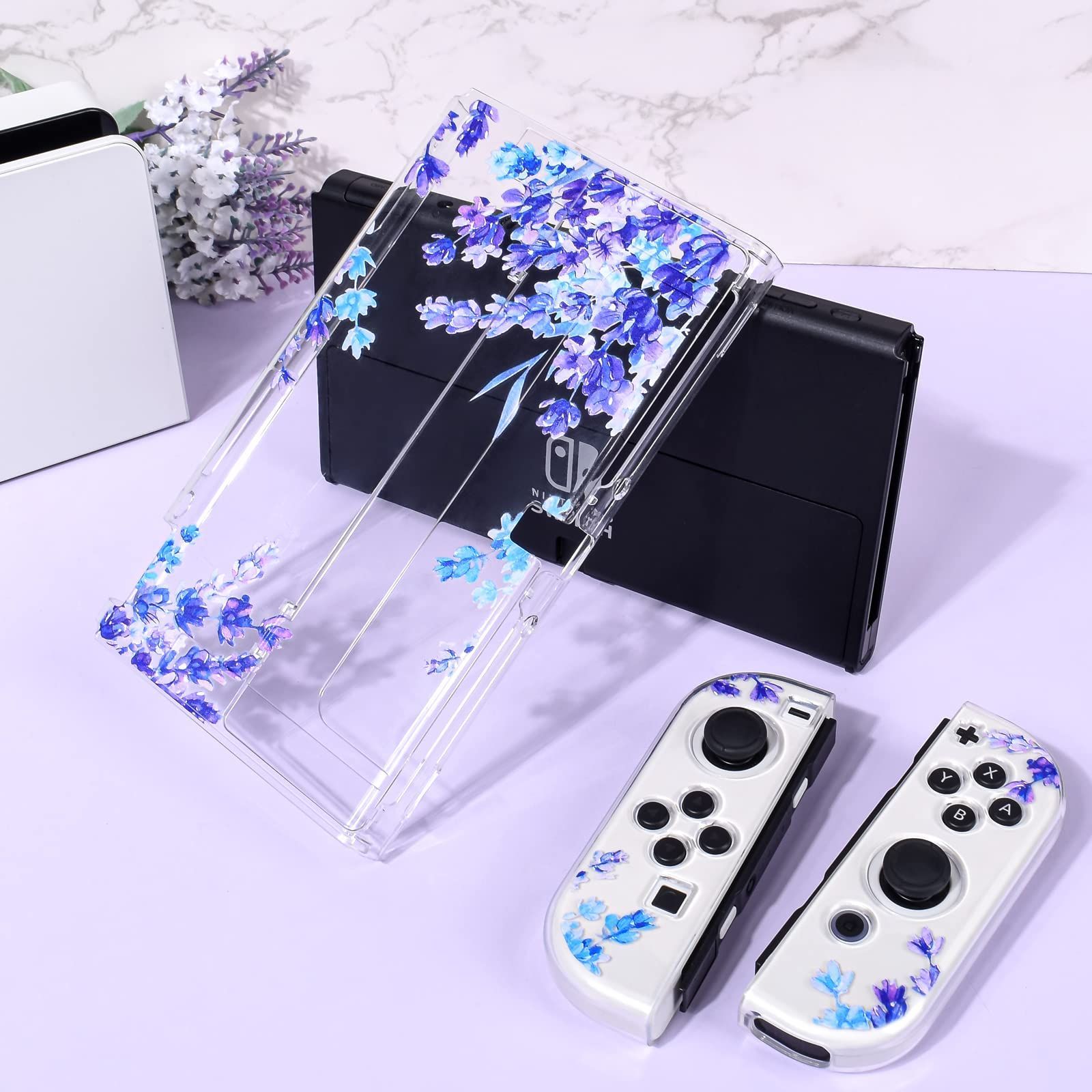 DLseego Switch OLED 用 ケース ニンテンドースイッチ有機el カバー クリアOLED 用 ケース 有機elモデルケース 分離式カバー TPU素材 透明スイッチカバー 超軽量 耐衝撃 傷つけ防止 全面保護 取り外し簡単 押し花 可愛い