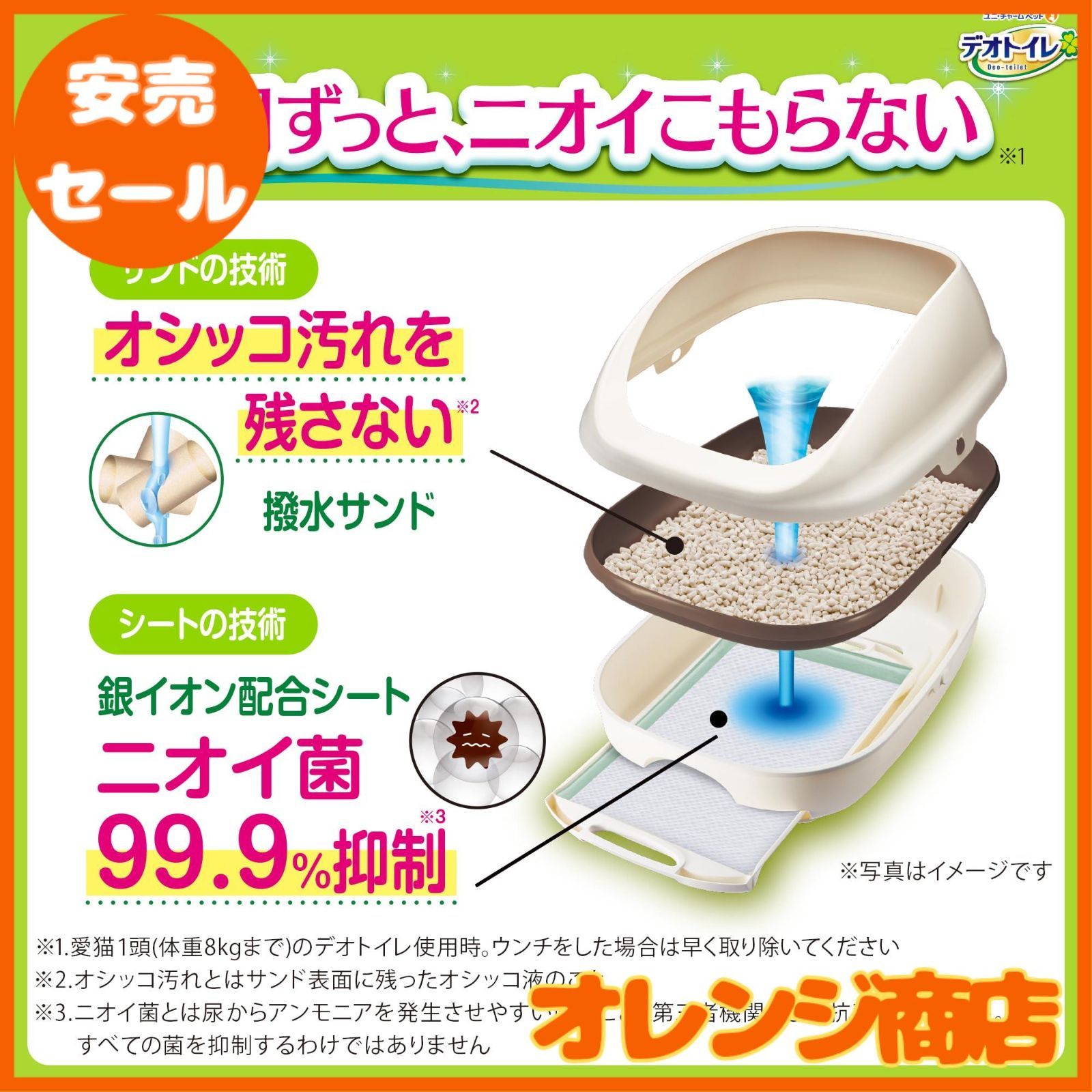 猫ちゃん快適な広々スペース】デオトイレ本体セット [約1か月分 猫砂