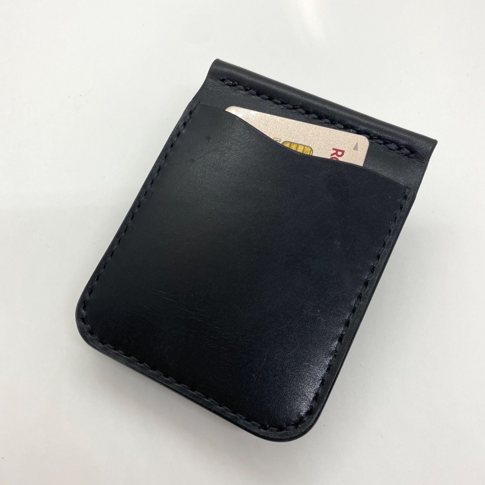 本革レザー ショート財布 マネークリップ フラワーコンチョ