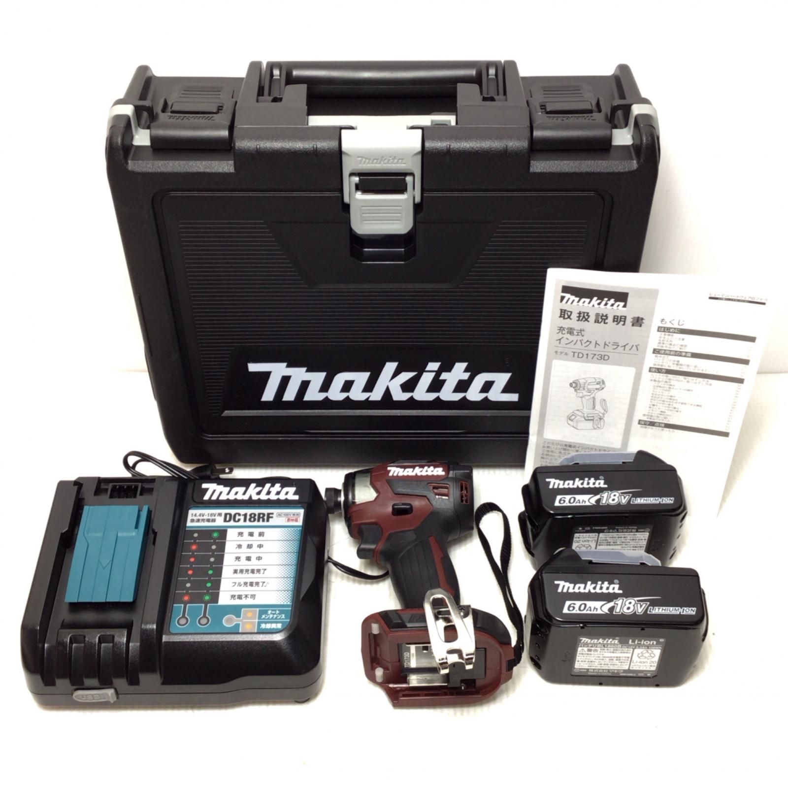 ΘΘMAKITA マキタ インパクトドライバ S 充電器 充電池2個 ケース付 コードレス式 18v 6.0Ah TD173DGXAR レッド