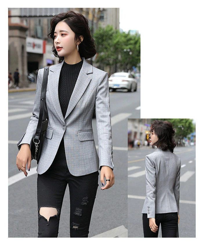 スーツ ジャケット レディース テーラードジャケット 春秋 テーラード チェック柄 フォーマル ミドル丈 アウター トップス 春 秋 コート 長袖 スプリングコート カジュアル ショート丈 羽織り 通勤 仕事 オフィス xzzhang149