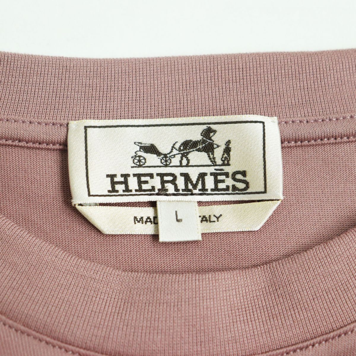 未使用品●22SS HERMES エルメス ライン入り 袖口切り替え 半袖 クルーネック Tシャツ/カットソー ピンク L イタリア製 正規品 タグ付き　q12-st30316-132