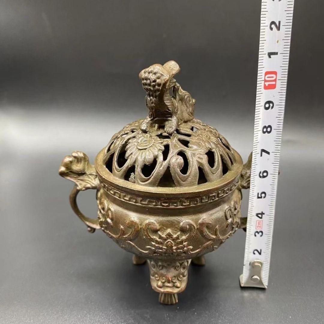 香炉 双耳三足鼎瑞獣獅子薫香炉 銅製品 工芸品 置物 - メルカリ