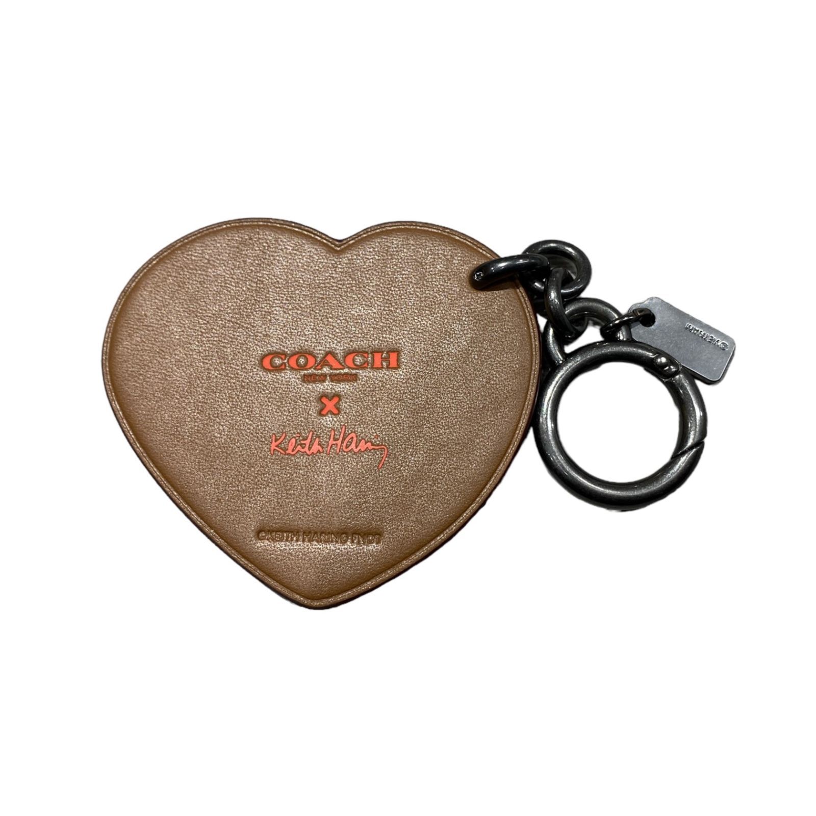 【極美品】COACH コーチ正規品　高級バックチャーム　本革ツートンキーホルダー ☆EM0365 COACH コーチ キースヘリング コラボ ハート