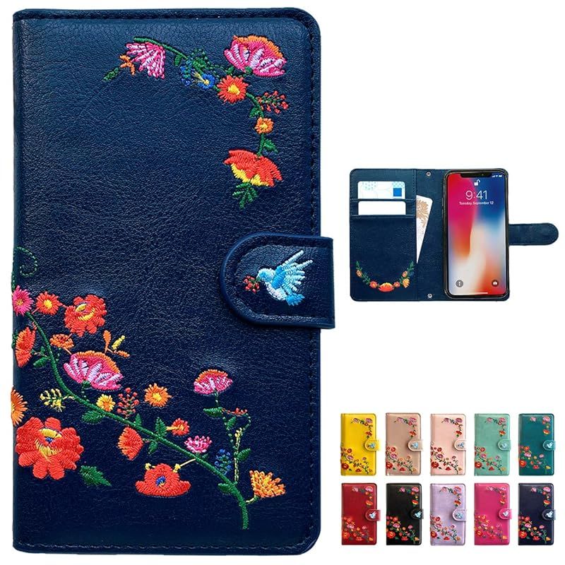 シンプルスマホ7 A404SH シンプルスマホ6 A201SH ケース カバー 手帳型ケース ケース カバー 手帳型 A404SHケース A404SHカバー A201SHケース A201SHカバー 【NB】 花刺繍 アイリスネイビー navy 0