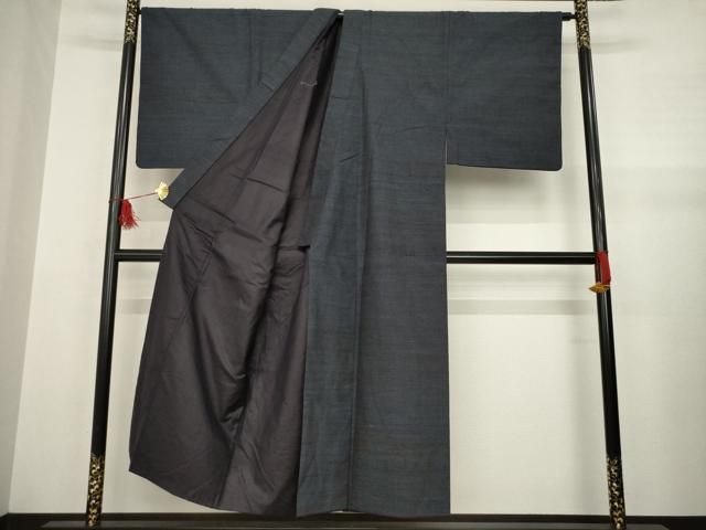 平和屋着物 男性 結城紬 アンサンブル 杢 藍鉄色 正絹 ck