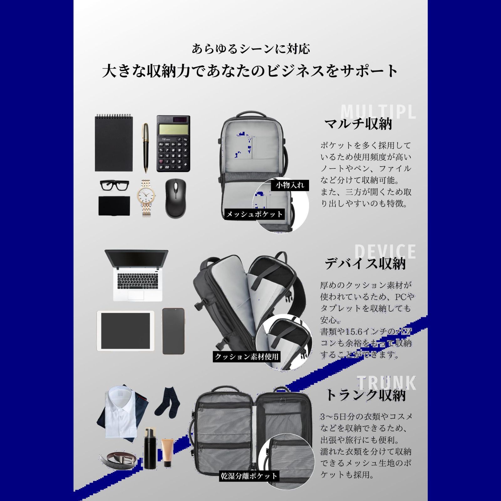 NIQUEL] 【大容量なのに疲れない】 ビジネスリュック メンズ 防水 バックパック 拡張 3way 収納 多機能 リュック ビジネスバッグ 通勤  出張 通学 35l 15.6インチ - メルカリ