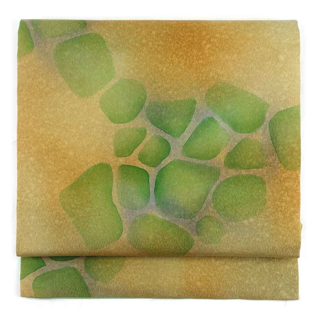 名古屋帯 幅30cm 長さ350cm レディース 連続模様 秋冬春用 正絹 シルク ブラウン リメイク リユース リサイクル 呉服のきくや