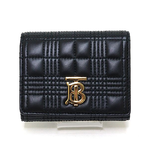Burberry バーバリー 三つ折り財布 8049280 コンパクト ウォレット ブラック 黒 レザー Sランク