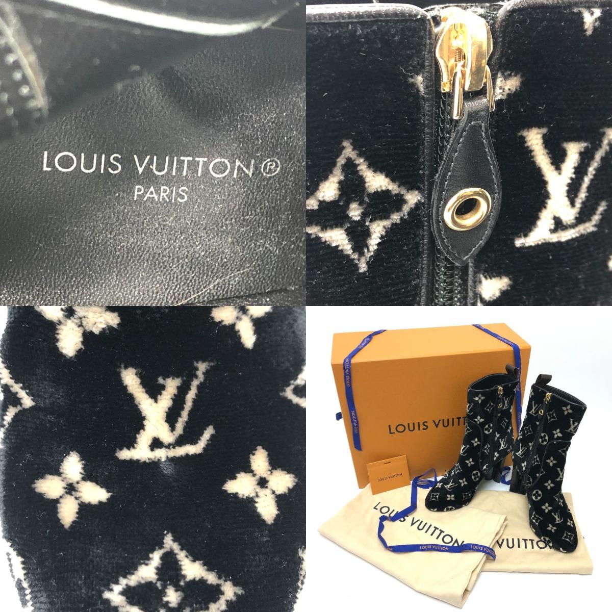 23cmくつ幅ルイヴィトン LOUIS VUITTON アンクルブーツ 1A95Y シルエットライン モノグラム ブーツ ベルベット ブラック -  www.bartending-school.ca