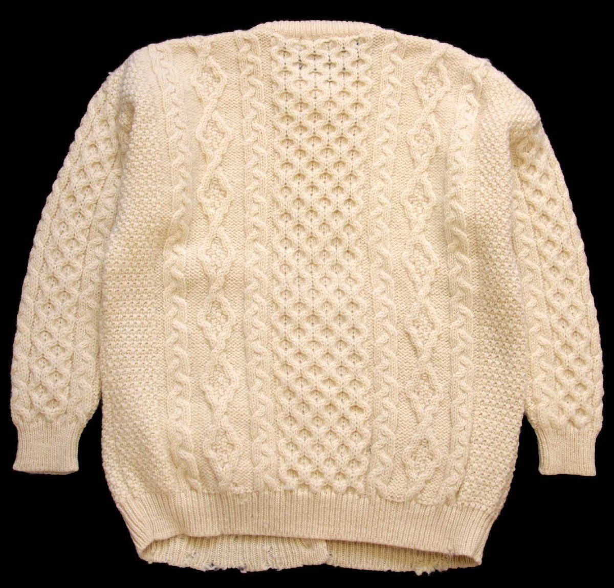 英国製 SWEATERS UK ケーブル編み ウールニット カーディガン ナチュラル M★フィッシャーマン アラン セーター オールド ユーロ 英国製 SWEATERS UK ケーブル編み ウールニット カーディガン