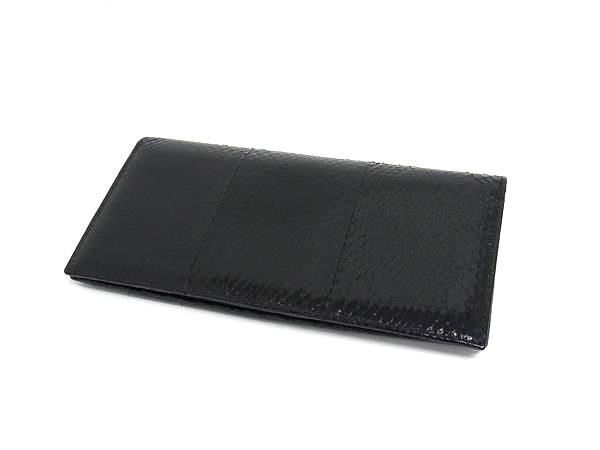 上 DOLCE＆GABBANA ドルチェ-ガッバーナ パイソン 二つ折り 長財布 ウォレット ブラック系 FN 7441