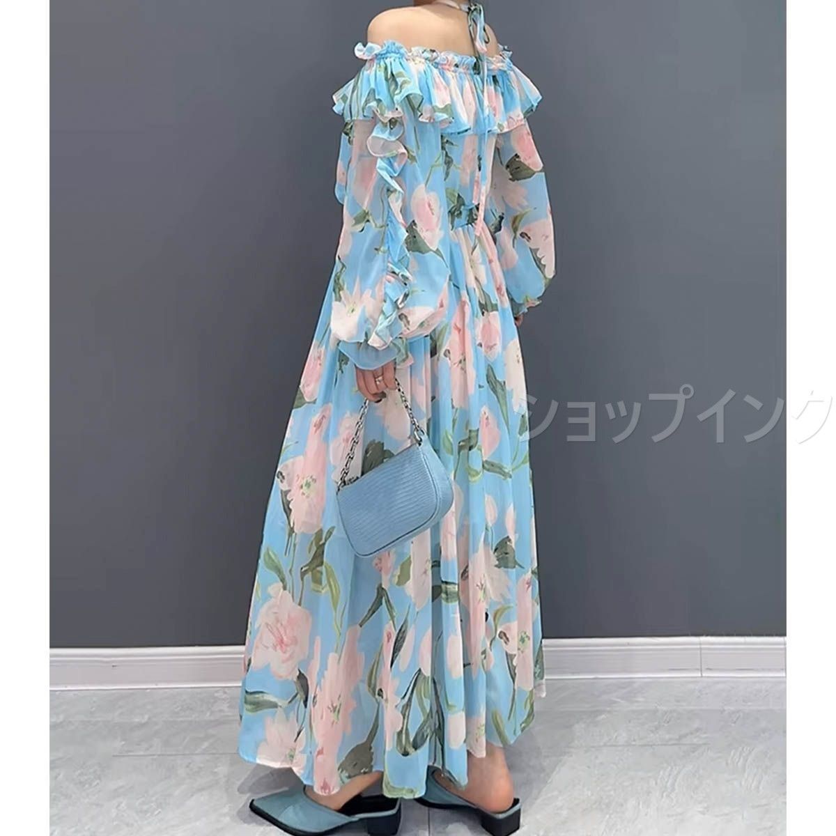 マキシワンピース 花プリント