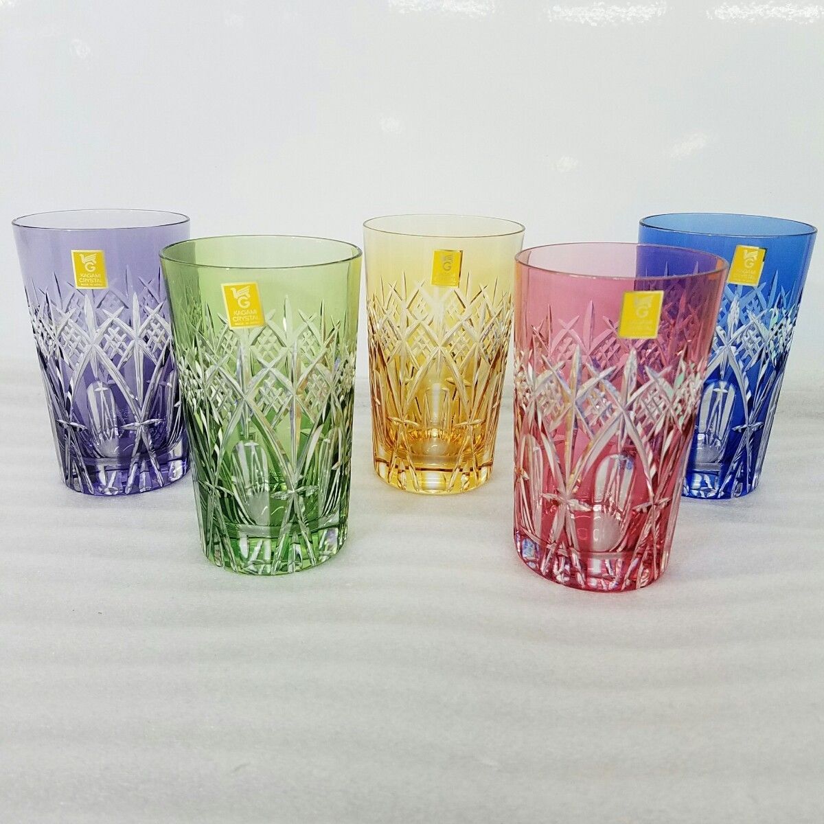 【未使用】タンブラー KAGAMI CRYSTAL カガミクリスタル 切子 5色セット