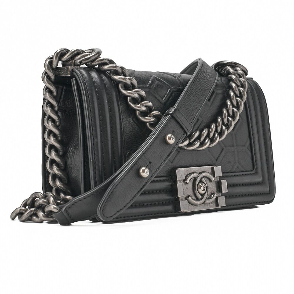 CHANEL シャネル ボーイシャネル ダイヤステッチ チェーンショルダー カーフスキン 黒 ミニサイズ シルバ金具 ハイブランド DECORATOM_COM_BR