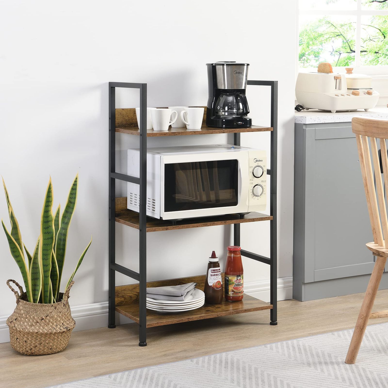 XINYF オープンシェルフ ラック 3段 幅60奥行30高さ100cm L-3段-茶色