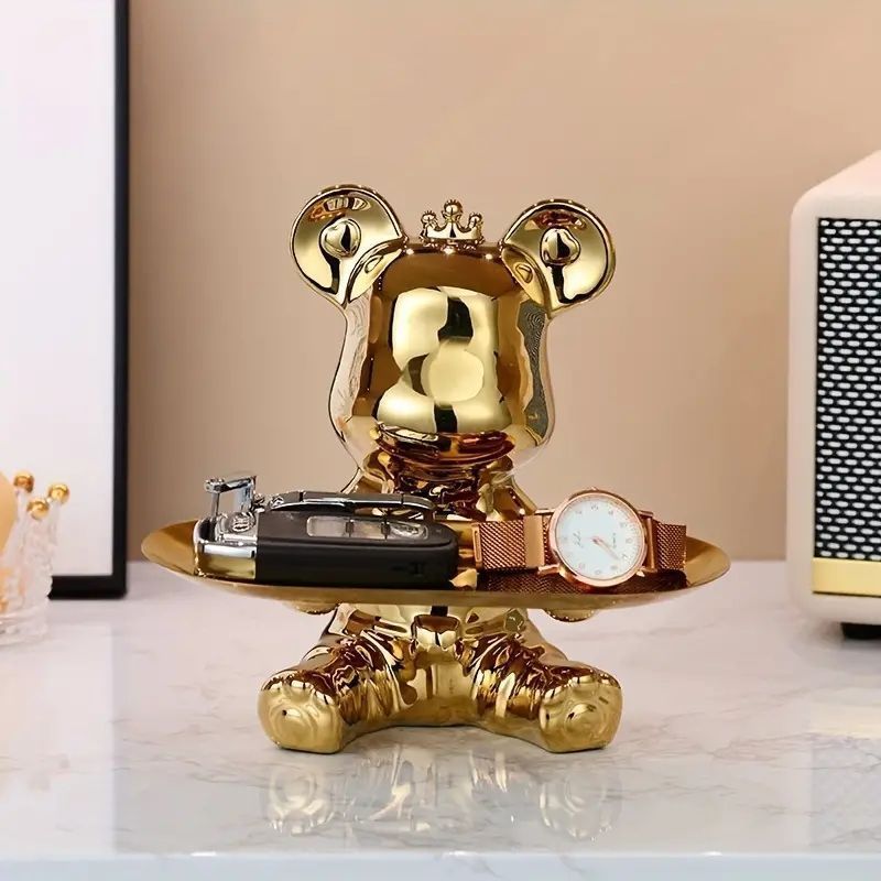 おしゃれなメタリックベアトレークマの王冠のトレイ収納オーナメント