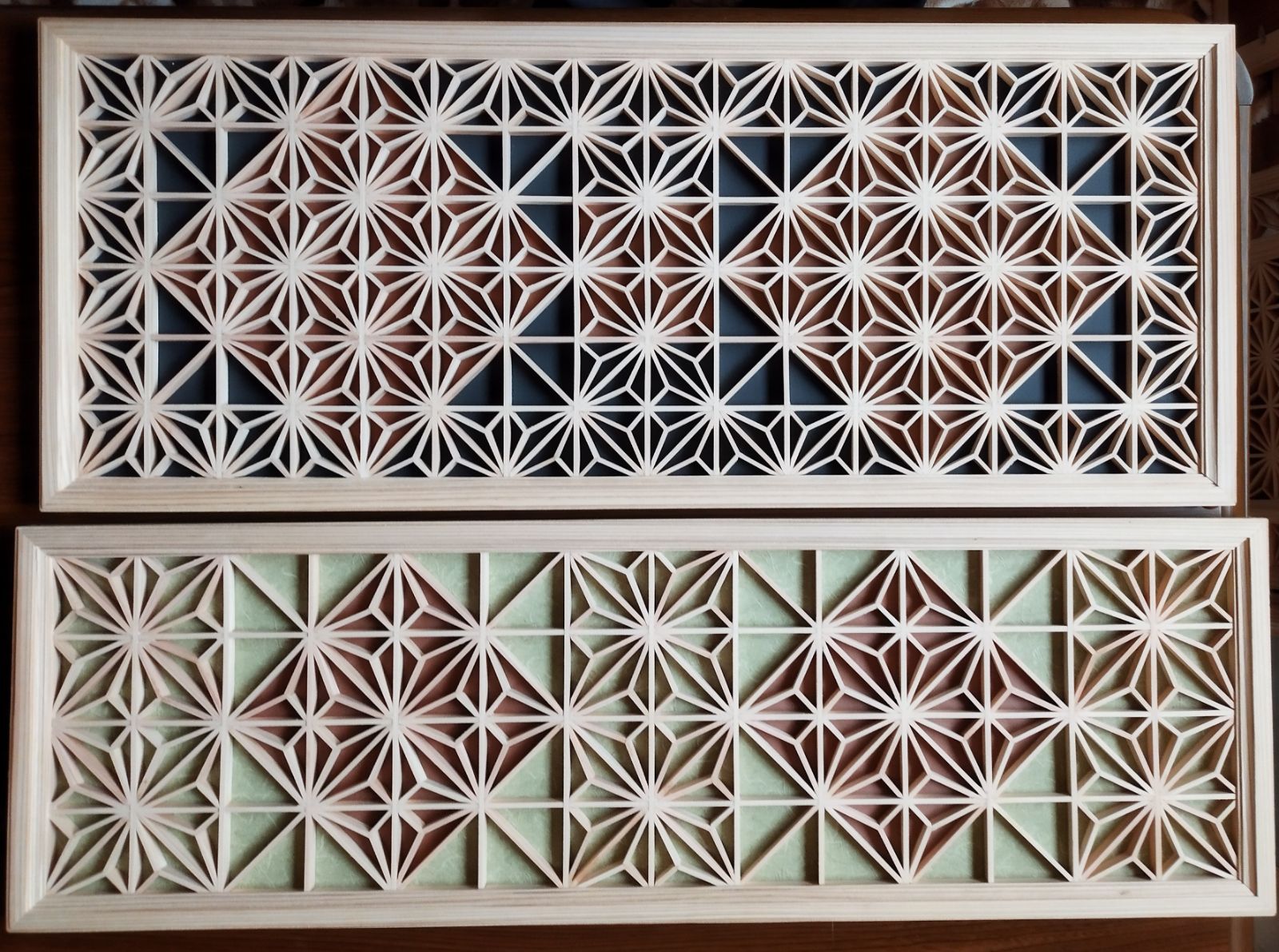 114❣️特価❣️ 麻の葉組子 2 枚一組 木製額縁 114 麻の葉組子 2 枚一組 木製額縁