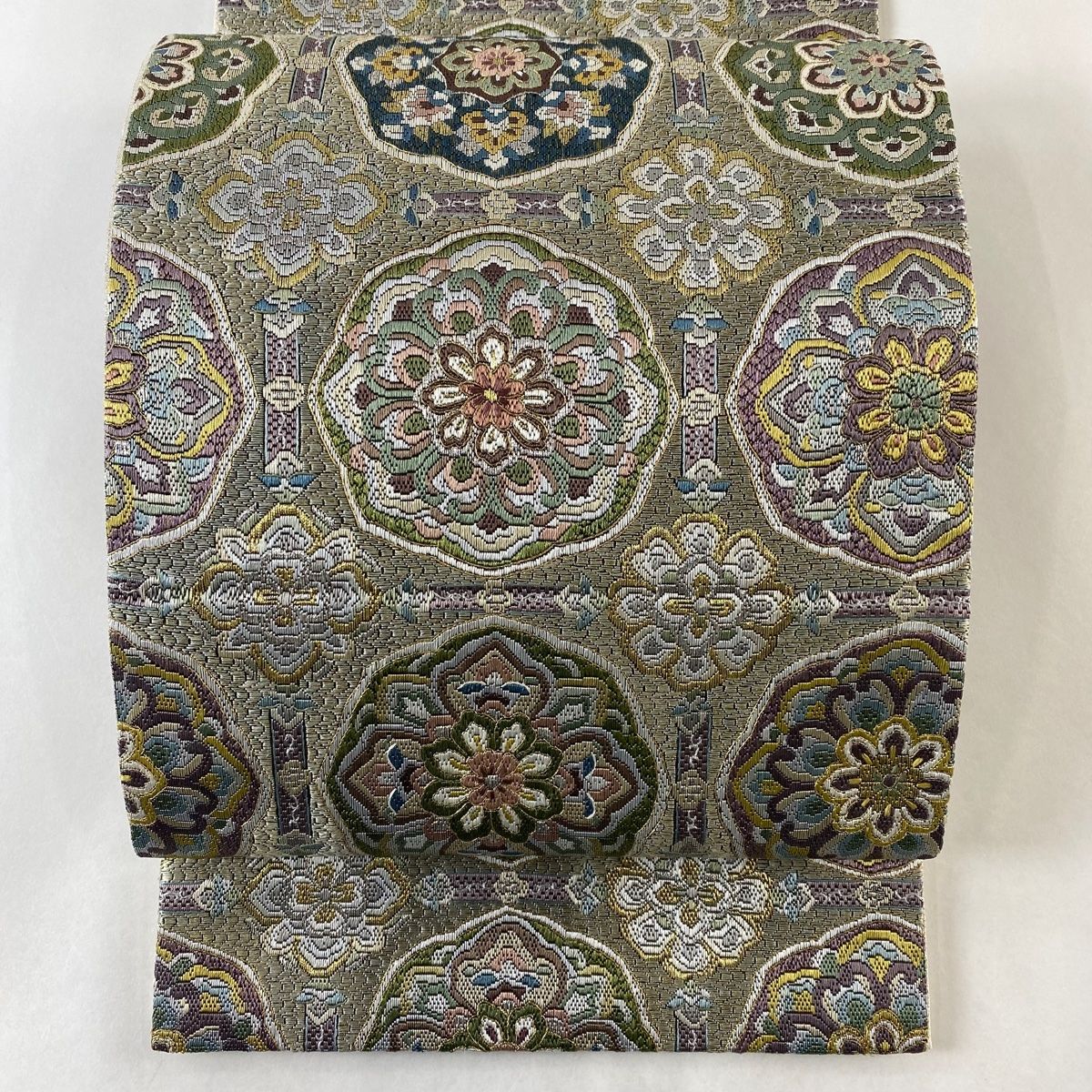 袋帯 逸品 華文 絽刺し 金銀糸 灰色 全通 正絹 【中古】 - メルカリ 