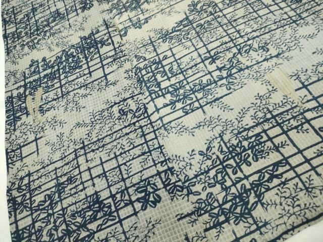 平和屋着物∴夏物　綿紅梅　浴衣　藍　型染め　蜻蛉　草木文　綿　逸品　CAAW5062dy 平和屋着物∴夏物 綿紅梅 浴衣 藍 型染め 蜻蛉 草木文 綿 逸品