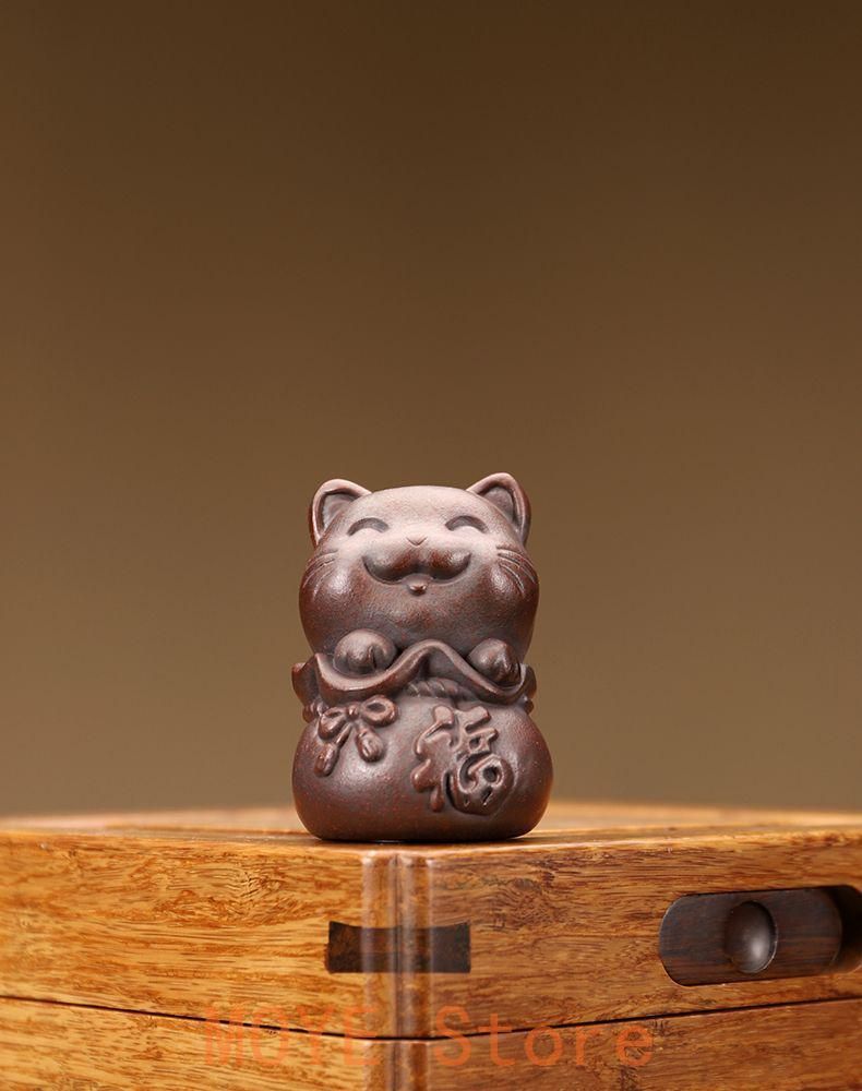 中国宜興 紫砂 福猫 茶寵 可養 茶玩 蓋置 茶道具 装飾品 工芸品