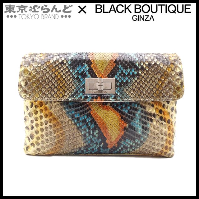 シャネル CHANEL パイソン フラップ クラッチバッグ 6番台 マルチ シルバー金具 レディース 101783889