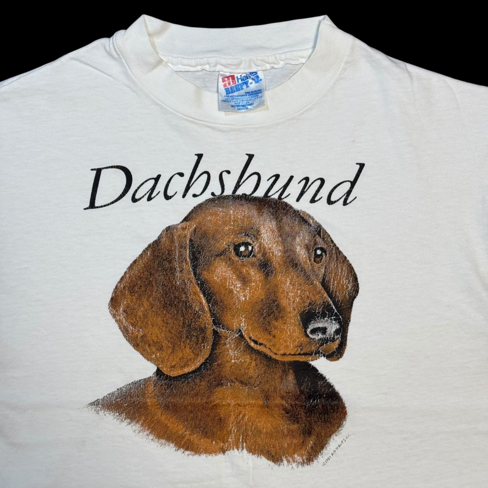 90s Dachshund Animal Dog VintageTshirts Hanes Beffy USA製