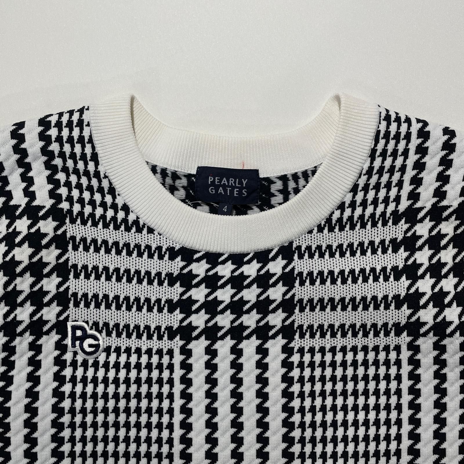 新品同様　PEARLY GATES グレンチェック　春ニットセーター ゴルフ メンズ パーリーゲイツ PEARLY GATES セーター 4(M) 白×濃紺