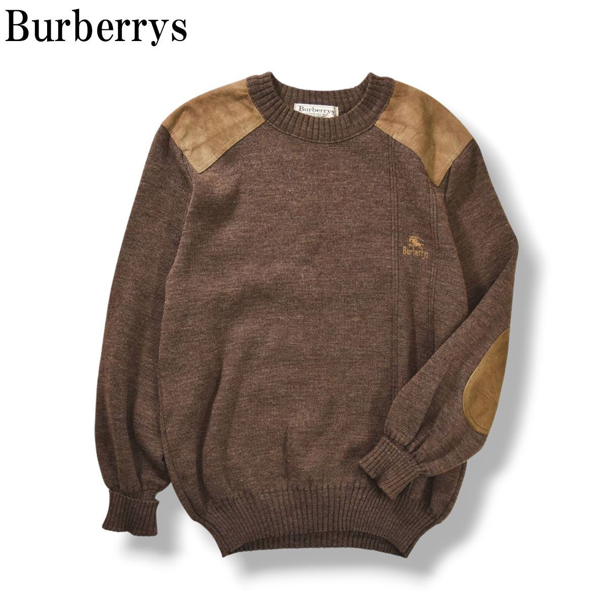 美品 90s バーバリー・英国製ウールコマンドセーターパッチレザー 2025