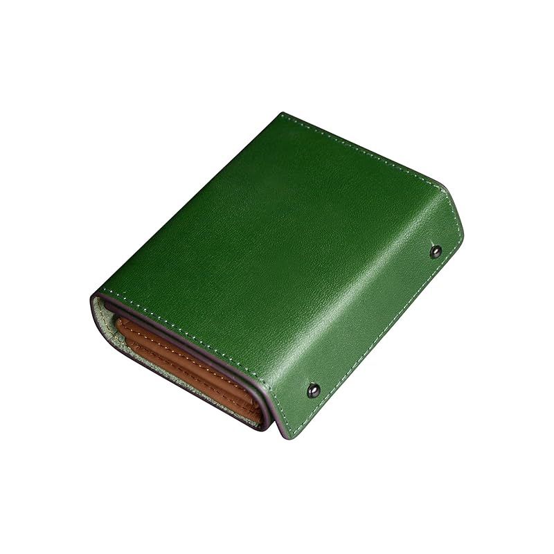 【新品】 Modiko 財布 メンズ 2つ折り 栃木レザー 本革 ミニ財布 日本製 二つ折り財布 大容量 箱型の小銭入れ 小さい財布 コンパクト 箱状 左利き 右利き 父の日 誕生日(グリーン) 1