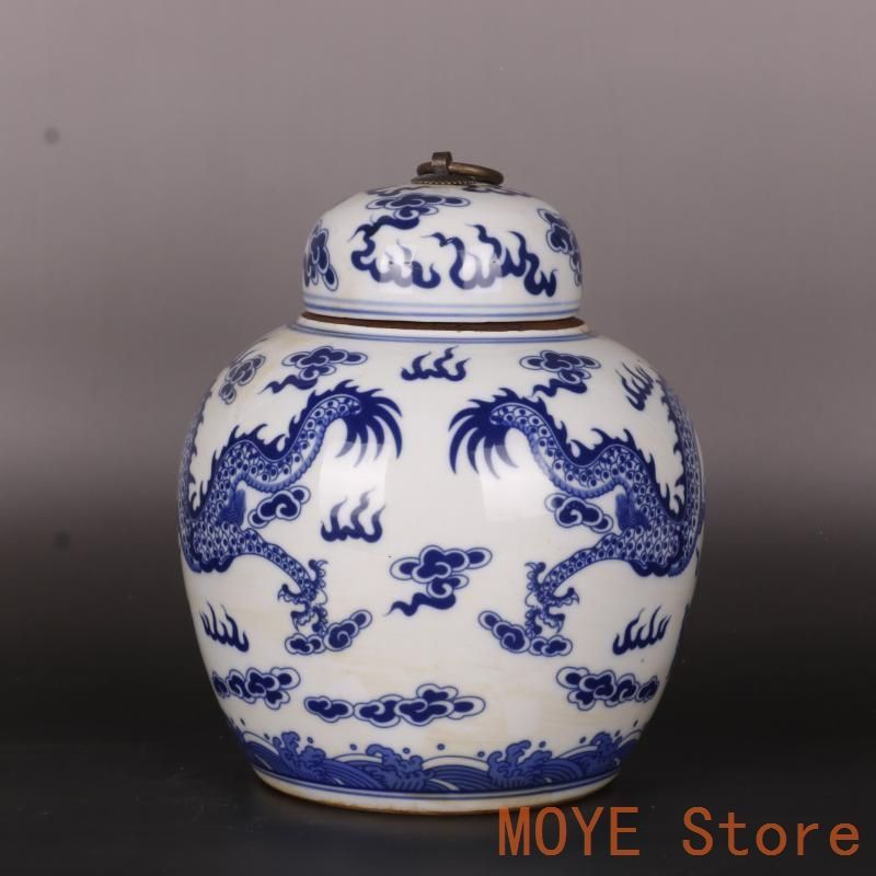 清康熙鯖双龍戯珠紋蓋缶 景徳鎮 陶磁器 装飾品 現代工芸品 置物 美術品・アンティーク・コレクション 清康熙鯖双龍戯珠紋蓋缶 景徳