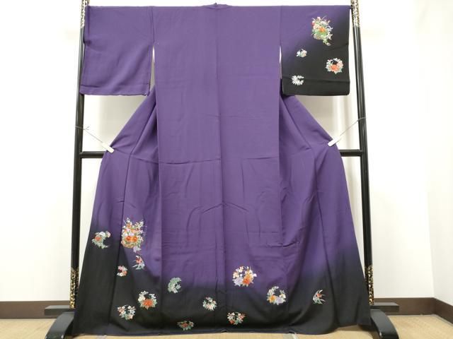 真作/今尾景年/花籠画賛/扇面/絹表装/横物/布袋屋掛軸HI-756 平和屋着物○訪問着 総刺繍 花籠文 鬼しぼ縮緬 正絹 逸品
