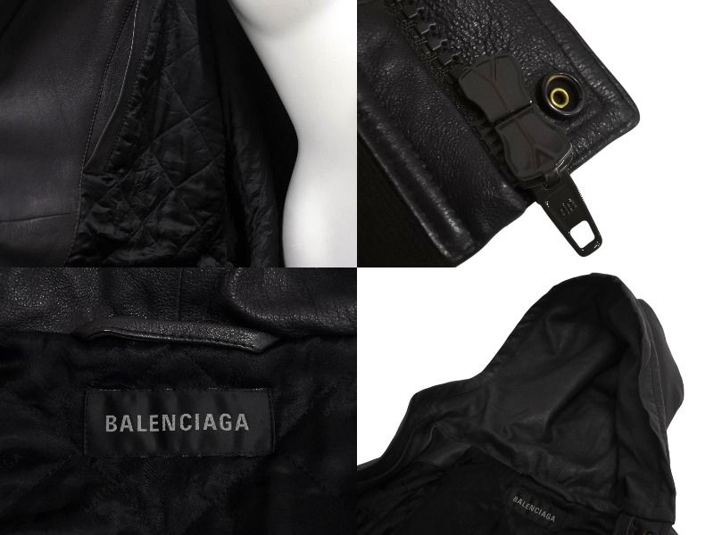 Balenciaga 22AW レザーフーディ サイズ1シープスキン 傷補修あり Balenciaga 22AW レザーフーディ サイズ1シープスキン 傷補修