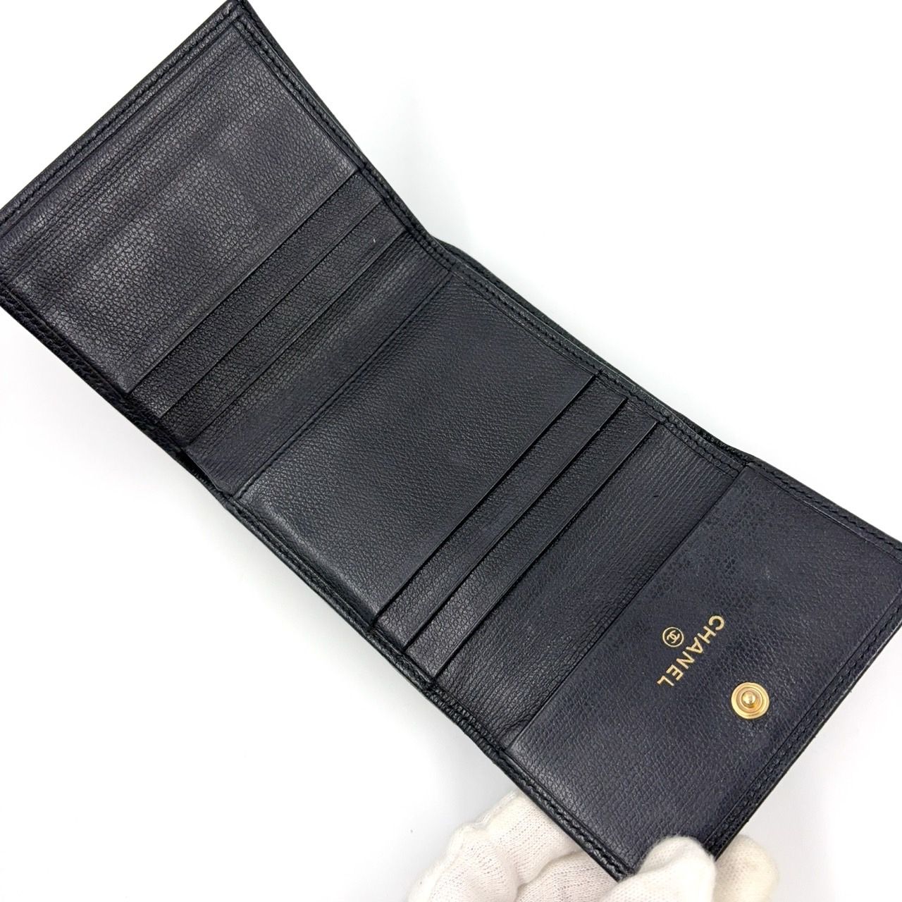 美品　シャネル　レザー　ココボタン　Wホック　長財布　ブラック シャネル ココボタン レザー 長財布 ブラック A20904