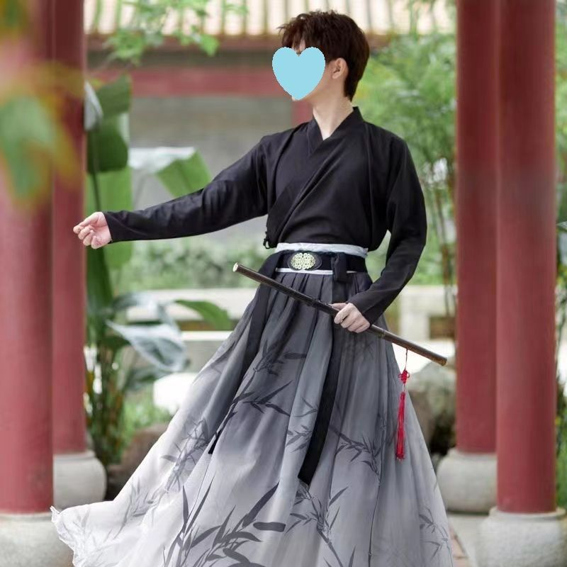 漢服セット　メンズ　魏晋風　侠客　学生服　演出服　Lサイズ　刺繡 漢服 メンズ 古風 武侠 剣客 大きいサイズ 学生 クラス服