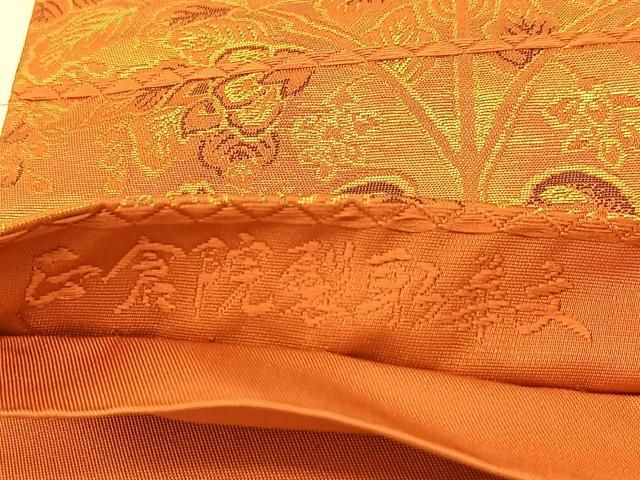 六通柄袋帯　唐織　唐彩箔裂取類集　金彩　正絹　逸品　未使用品 平和屋着物▽六通柄袋帯 裂取隆昌文 金銀糸 正絹 逸品