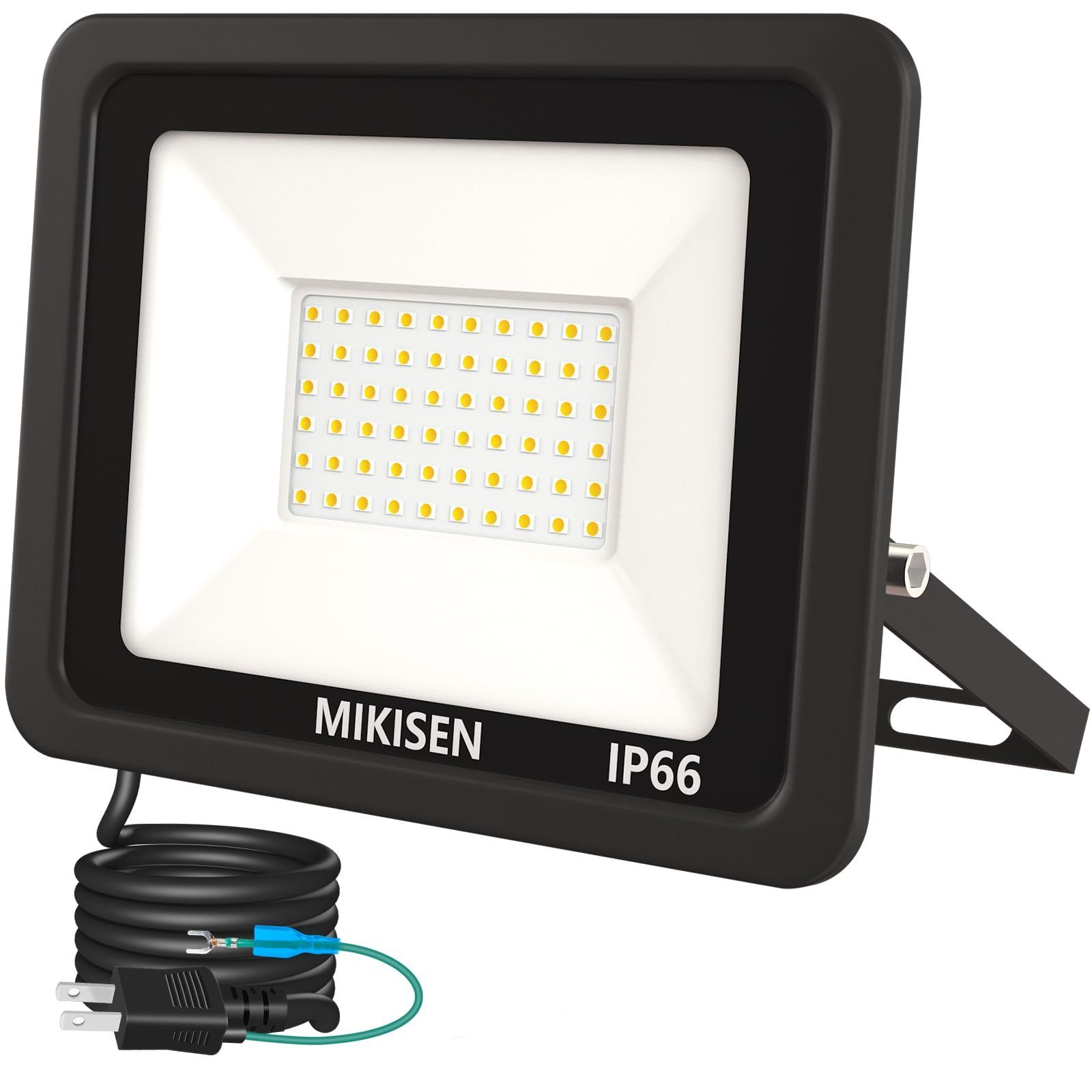 投光器 作業灯 看板灯 50w 電球色 6000LM 3000K 600w相当 1.8コード IP66防水 led アース端子付2Pプラグ 120広角 100V対応 ワークライト 工事用ライト ledライト 作業灯 外灯 集魚灯 MIKISEN 駐車場用 倉
