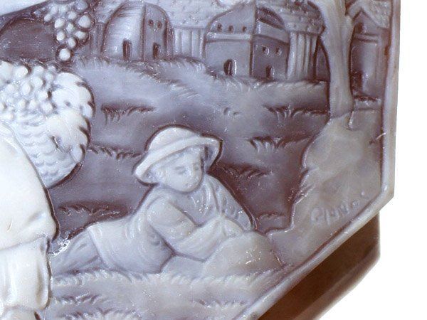 サイン有り シェルカメオ ルース 女性 約60mm 【17】 カメオ サイン刻印あり 作家名あり 女性の横顔 60mm 高級カメオ ルース