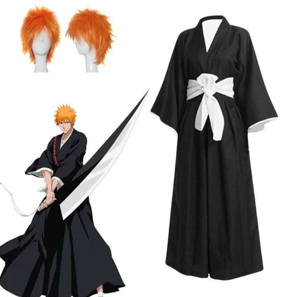 BLEACH ブリーチ 黒崎一護 コスチューム コスプレ衣装 cosplay 変装 仮装 ハロウイン 黒崎一護 卍解 死覇装 無月 COS全セット クリスマス 演出服 変装グッズ 人気アニメ キャラクター ウイッグ付き
