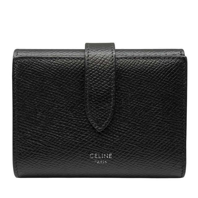 CELINE セリーヌ 財布 三つ折り財布 折財布 コンパクトウォレット ロゴ レザー ブラック - メルカリ